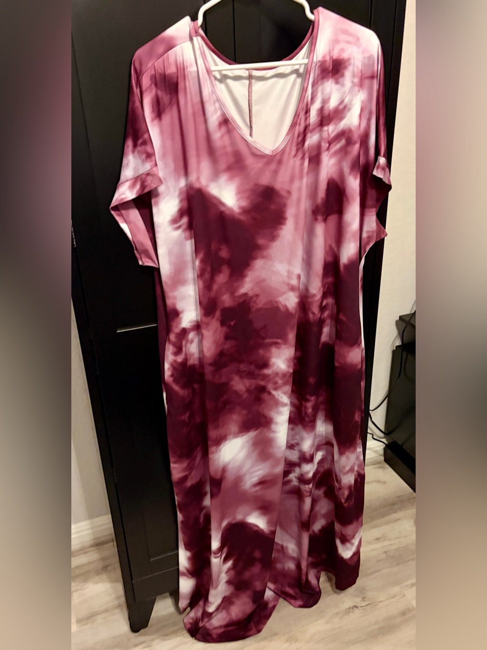 Shein Curve Maroon & White Tie Dye Print V-Neck Maxi Dress Plus Size  3X
